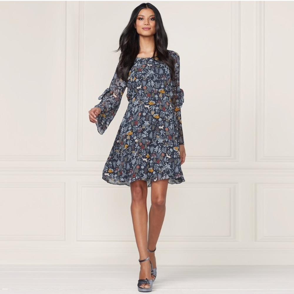 LC Lauren Conrad | Floral Fit & Flare Unicorn Fairytale Navy Print Dress XS NWT!